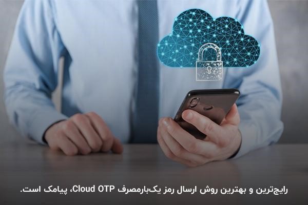 اشاره به رایجترین روش ارسال (SMS) و تصویر قفل روی ابر