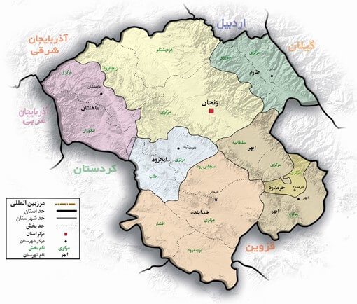 نقشه کد پستی استان زنجان