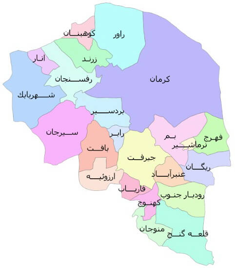 نقشه کد پستی کرمان
