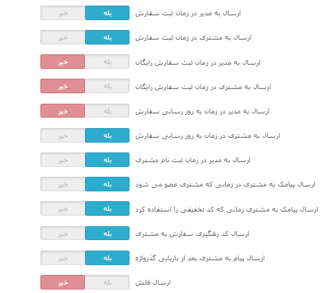 تنظیمات ماژل پیامک پرستاشاپ